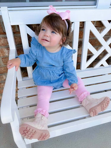 Girls Pink Footless Ruffle Tights - Cowgirl Charm