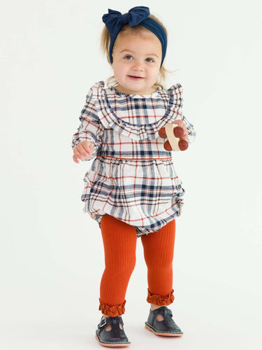 Girls Rust Rib Knit Footless Ruffled Tights - Cowgirl Charm