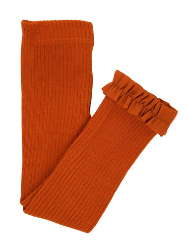 Girls Rust Rib Knit Footless Ruffled Tights - Cowgirl Charm