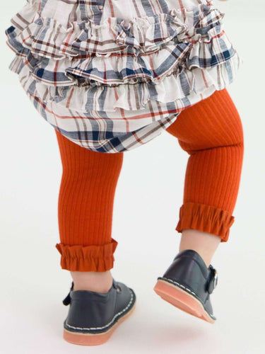 Girls Rust Rib Knit Footless Ruffled Tights - Cowgirl Charm