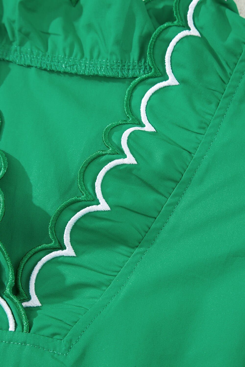 Green Scallop Sleeve Ruffle Trim Top - Cowgirl Charm