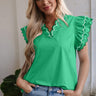 Green Scallop Sleeve Ruffle Trim Top - Cowgirl Charm