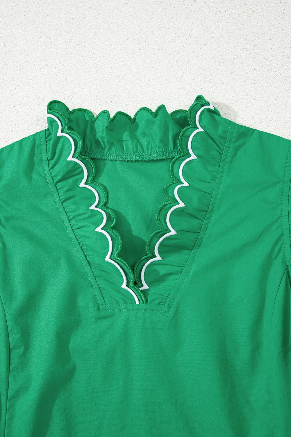 Green Scallop Sleeve Ruffle Trim Top - Cowgirl Charm