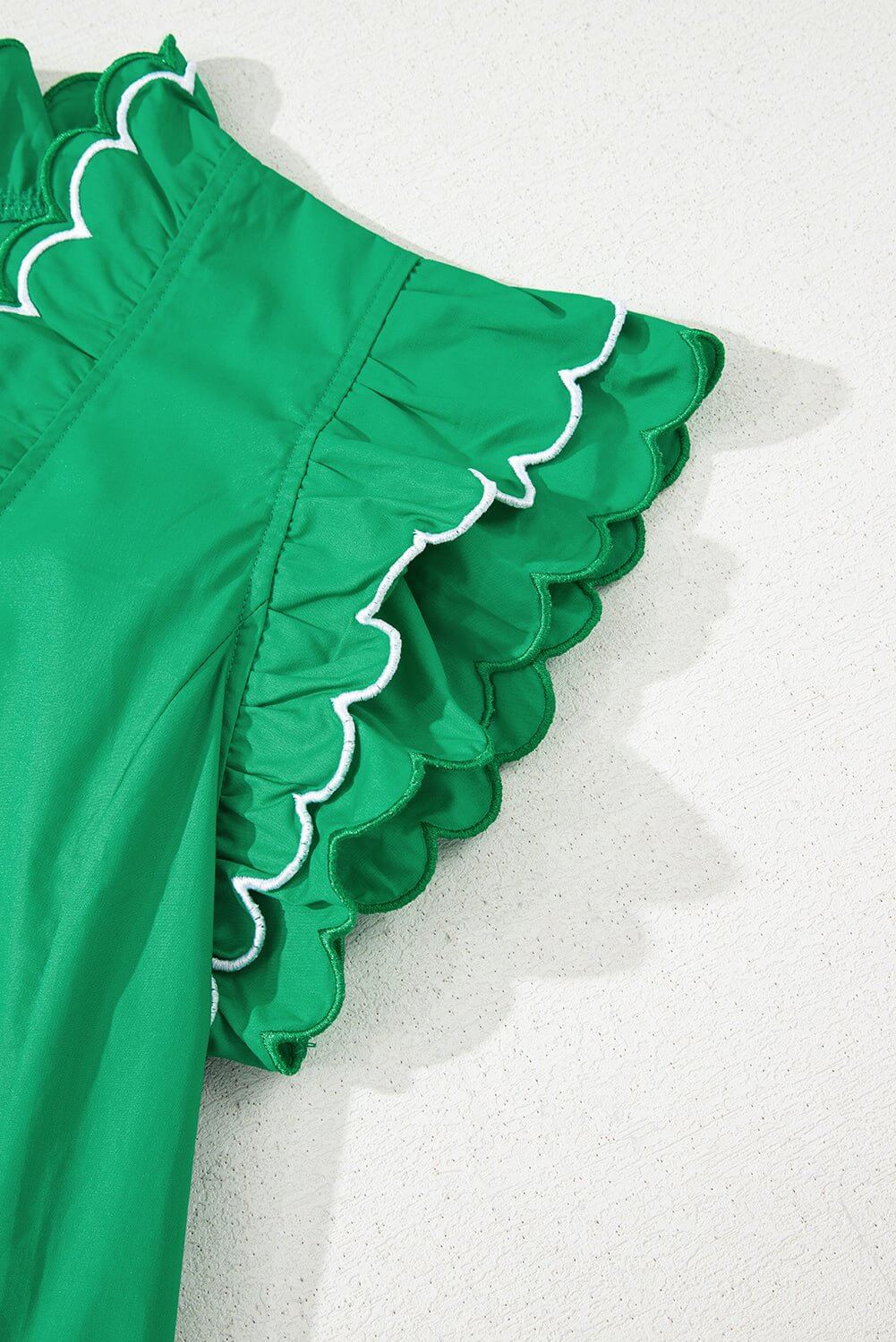 Green Scallop Sleeve Ruffle Trim Top - Cowgirl Charm