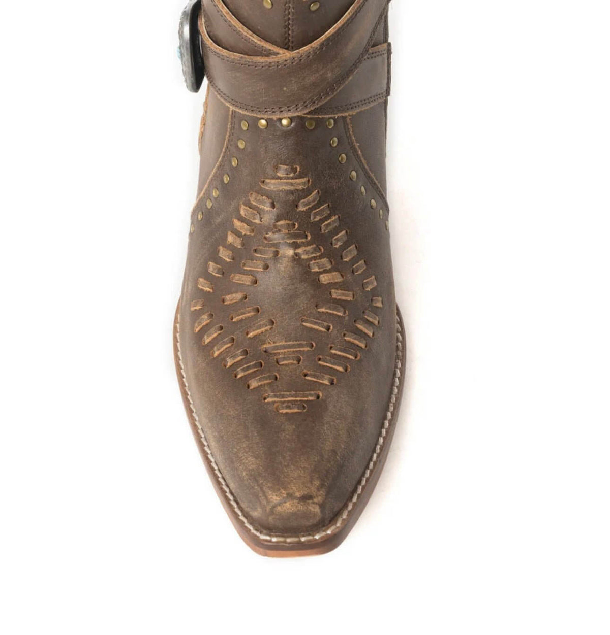 Myra Bags Haley’s High Peak Booties featuring stylish ankle boots with a rugged design and lace-up front.