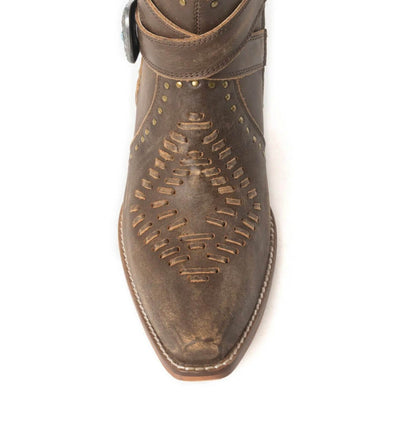 Myra Bags Haley’s High Peak Booties featuring stylish ankle boots with a rugged design and lace-up front.