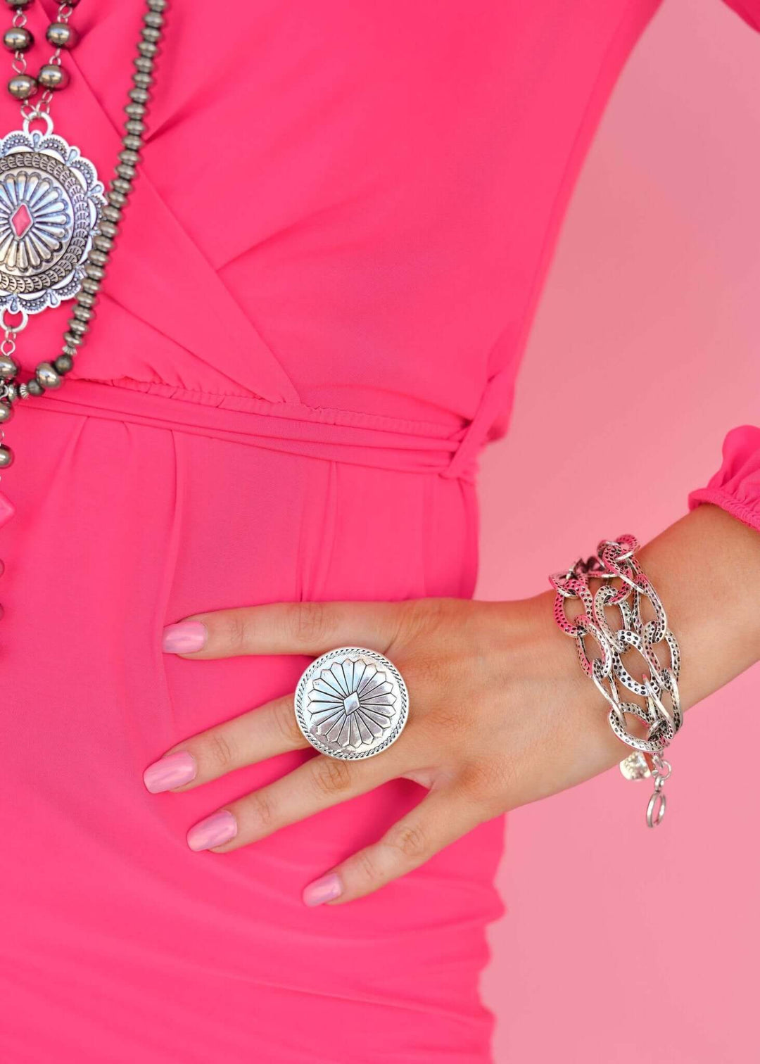 Hammered Silver three strand Chain Toggle Bracelet - Cowgirl Charm