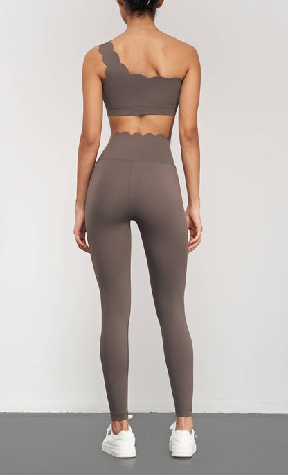 Helena Scallop One Shoulder Sports Bra by 91thelabel, activewear with scalloped design and one-shoulder style for workout comfort.