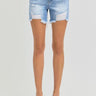High Rise Mid - Thigh Distressed Denim Shorts – 5" Inseam Classic Cutoff - Cowgirl Charm