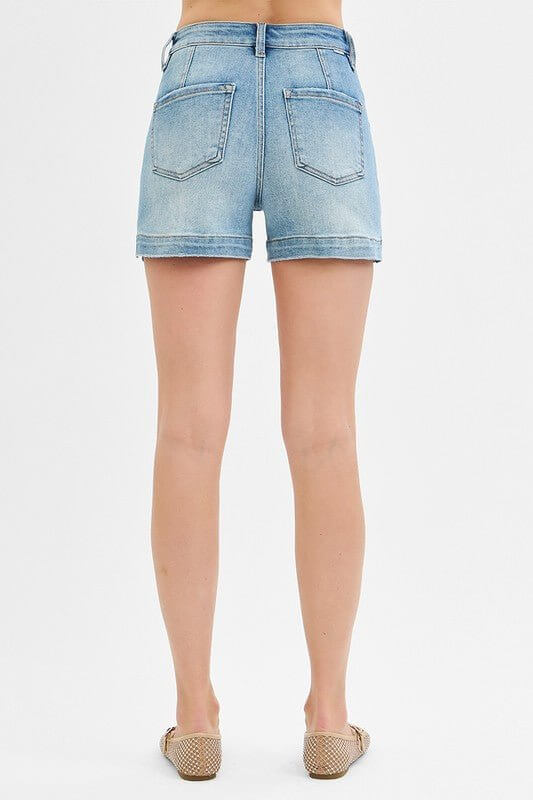 High Rise Patched Pocket Denim Shorts – Light Wash - Cowgirl Charm
