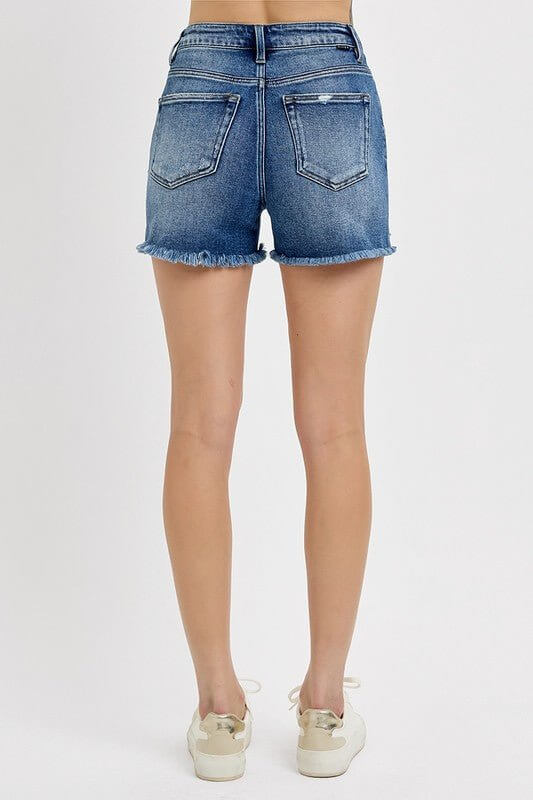 High Rise Step Hem Denim Shorts – Side Slit Distressed Cutoff - Cowgirl Charm