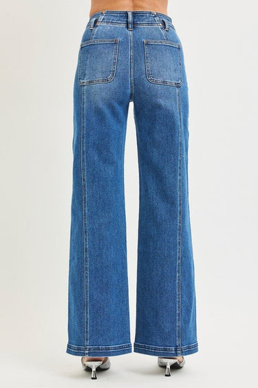 High Rise Wide Jeans Front and Back Curved Seam - Cowgirl Charm