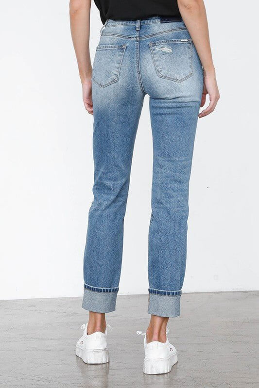 High Waisted Distressed Girlfriend Jeans – Ripped Light Wash Stretch Denim - Cowgirl Charm