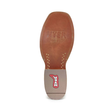 HYER Jetmore men's cowboy boots with full-quill ostrich leather in tabac and turquoise, featuring intricate stitching and Western style.
