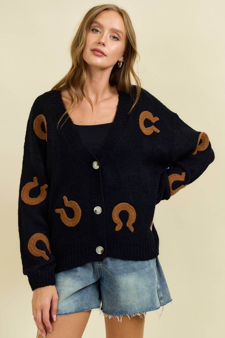HORSESHOE PATCH CARDIGAN - Cowgirl Charm