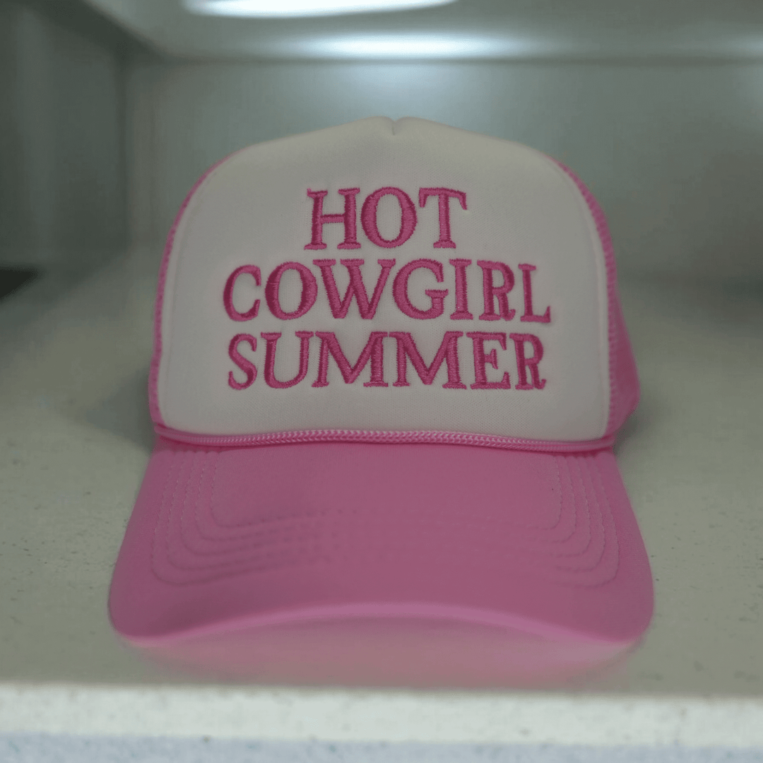 Hot Cowgirl Summer Trucker Hat - Light Pink Embroidery - Cowgirl Charm
