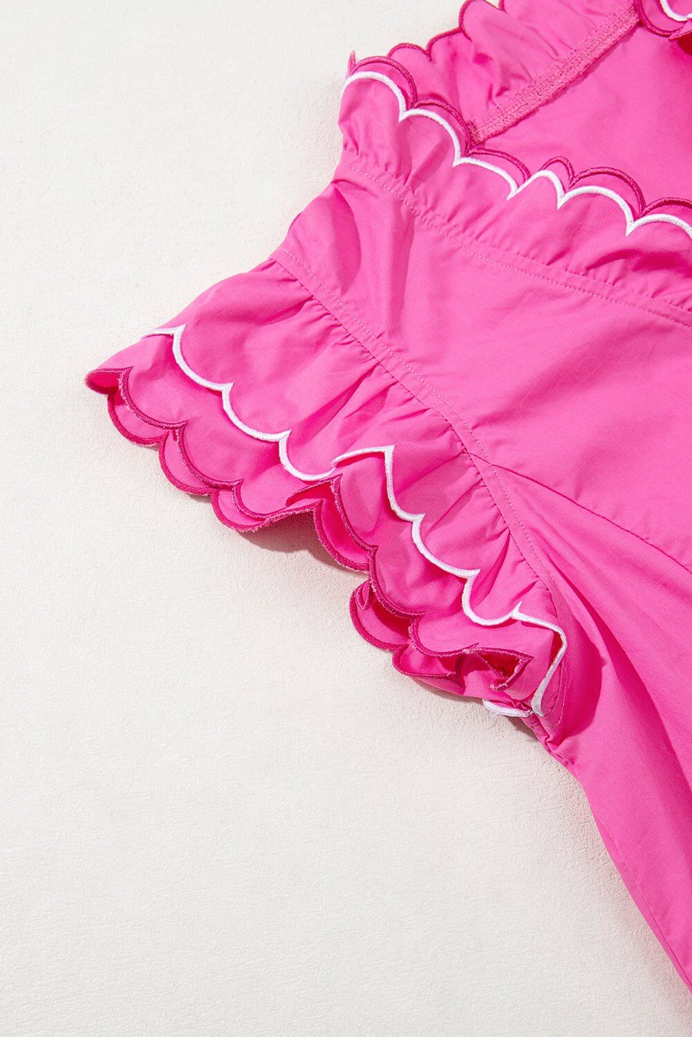 Hot Pink Ruffle Sleeve Top – Scalloped V - Neck Blouse | Cowgirl Charm Boutique - Cowgirl Charm
