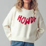 Urban Daizy Howdy Slogan Relaxed Knit Sweater featuring a casual fit and bold lettering on soft, comfortable fabric.