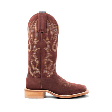 Hyer Augusta Burgundy women's Western boots with pointed toes and decorative stitching, stylish for Western fashion.
