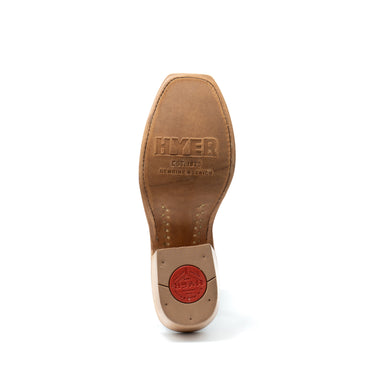 HYER Women's full-quill ostrich cowboy boots with tabac and bronze colors, featuring cutter toe design and Western stitching.