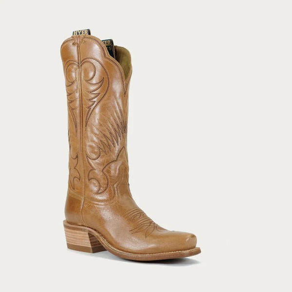 HYER Leawood cowboy boots featuring classic Western design, brown leather with decorative stitching and pointed toe.