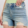 Judy Blue High Rise Washed Fly Stitch Detail and Destroy Denim Shorts - Cowgirl Charm