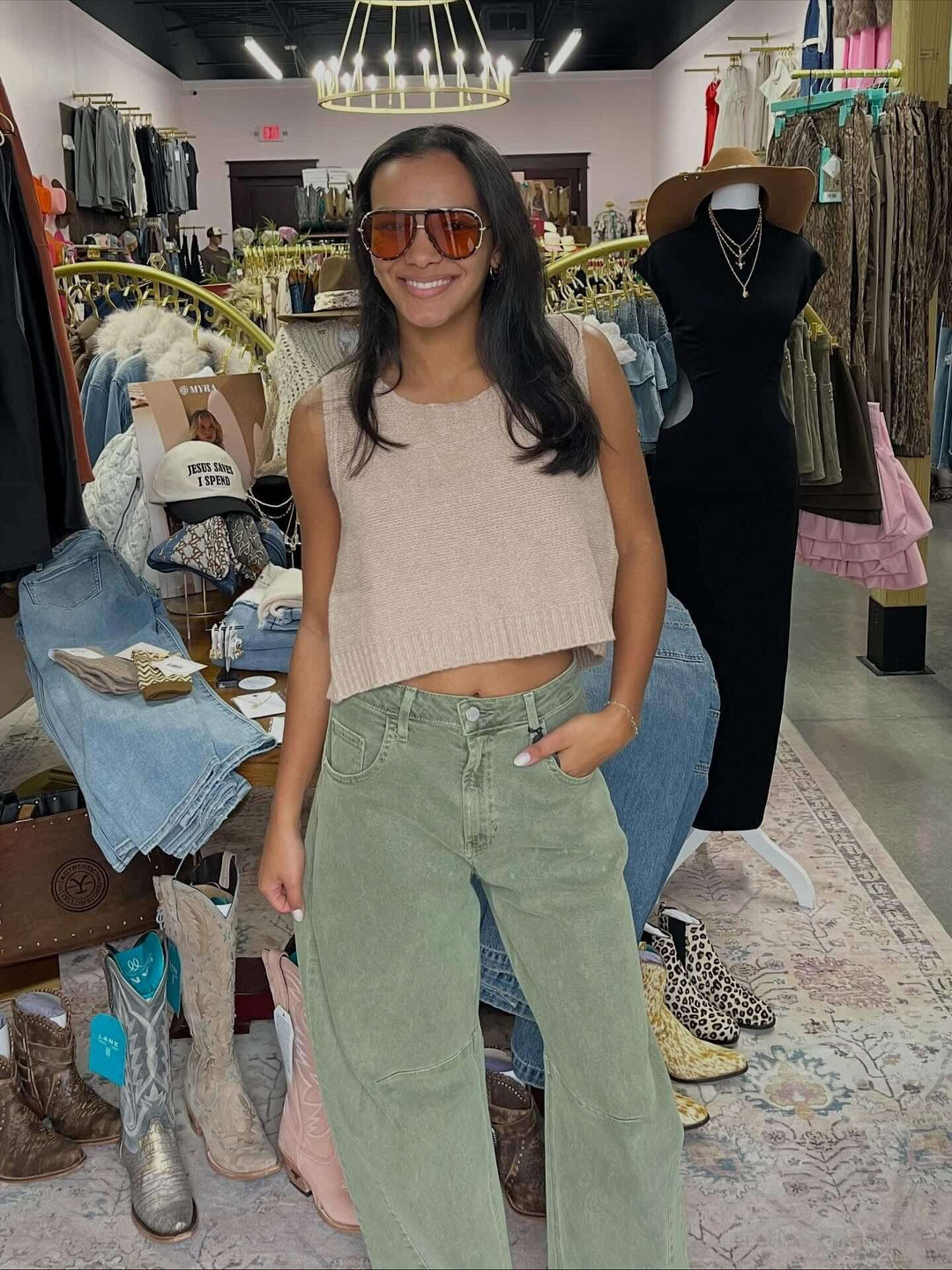 Just Black Denim Barrel Leg Jeans – Olive Green - Cowgirl Charm