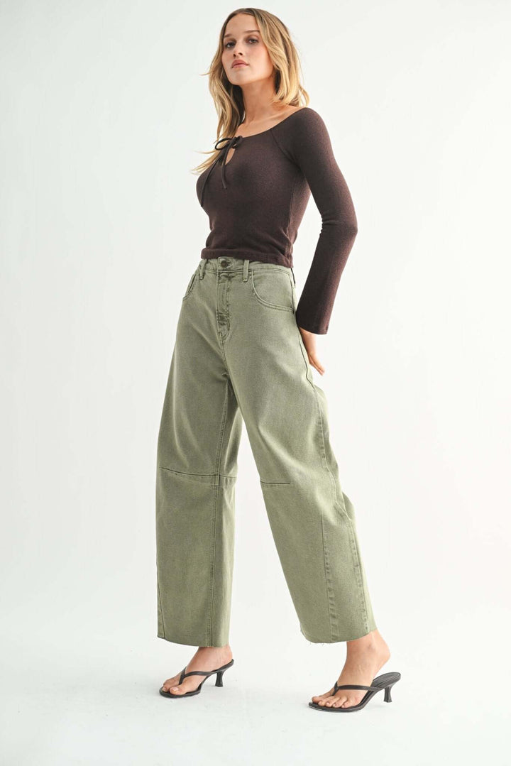 Just Black Denim Barrel Leg Jeans – Olive Green - Cowgirl Charm