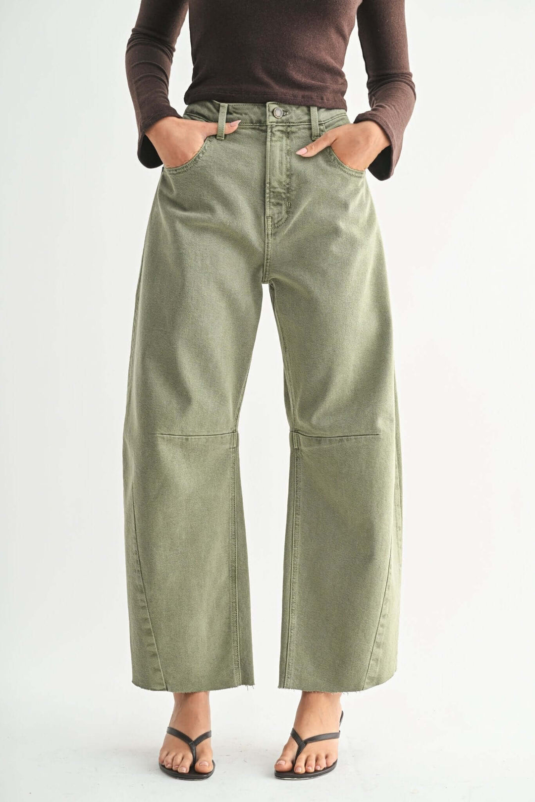 Just Black Denim Barrel Leg Jeans – Olive Green - Cowgirl Charm