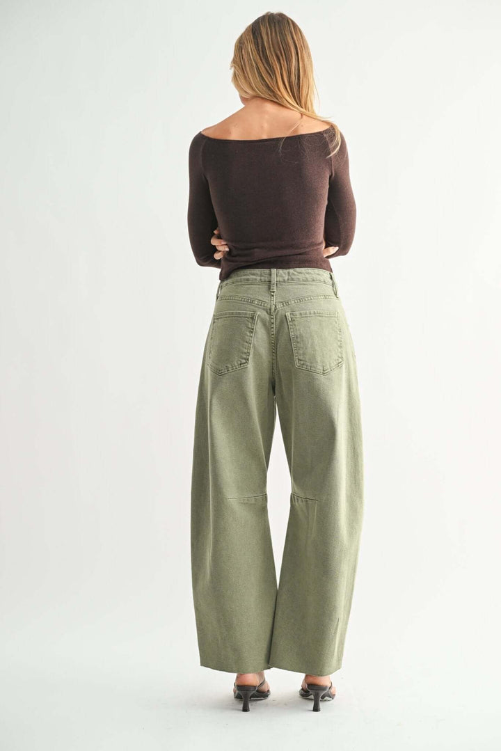 Just Black Denim Barrel Leg Jeans – Olive Green - Cowgirl Charm