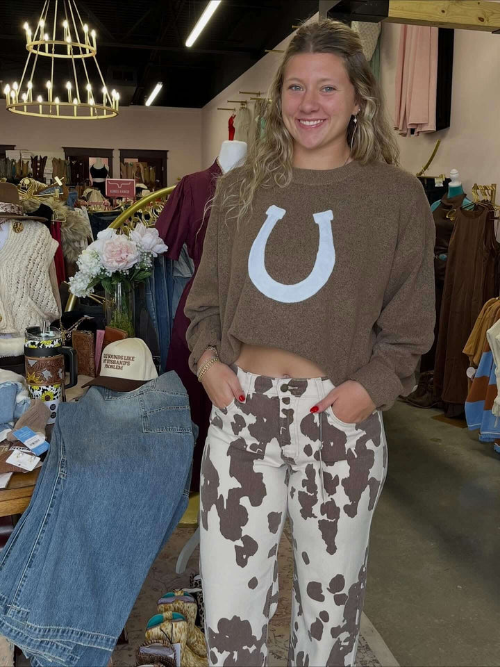 Just Black Denim Cow print wide leg - Cowgirl Charm