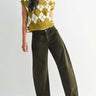 Women’s olive corduroy barrel leg pants by JBD Just Black Denim, high-rise style with a relaxed fit and classic denim look.