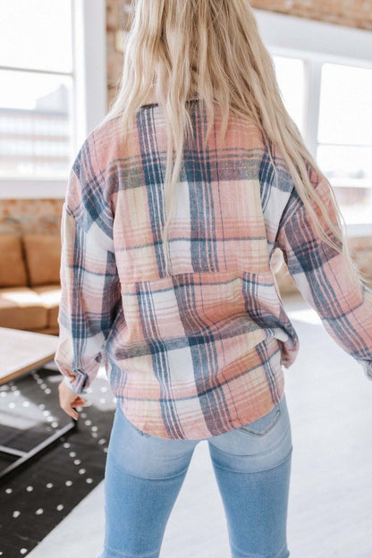 Liam & Company Kelsea Plaid Shacket in size S-2XL, stylish outerwear with classic plaid pattern and button-up front.