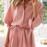 Kim Caven Collared Neck Belted Half Sleeve Romper Set – Casual Chic in Pink & White - Cowgirl Charm