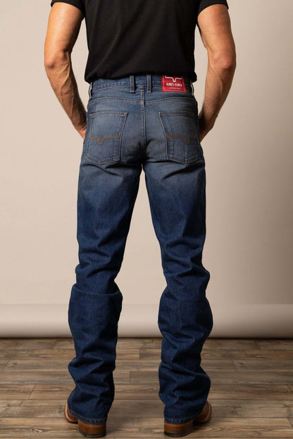 Kimes Ranch Men's Stewart Jeans in classic denim, featuring a straight-leg style with visible stitching and five-pocket design.