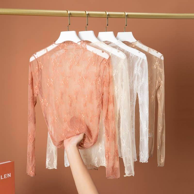 Hope & Sunshine lace mesh top featuring intricate lace and mesh fabric, stylish and breathable women's fashion top.