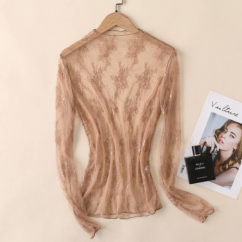 Hope & Sunshine lace mesh top featuring delicate lace and sheer mesh fabric, stylish and breathable for casual or evening wear.