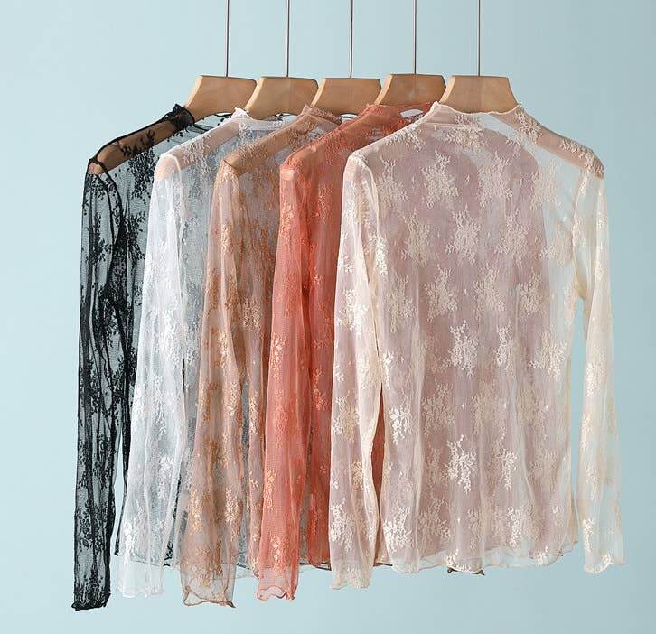 Hope & Sunshine lace mesh top featuring delicate lace details and a sheer mesh fabric, perfect for stylish layered looks.