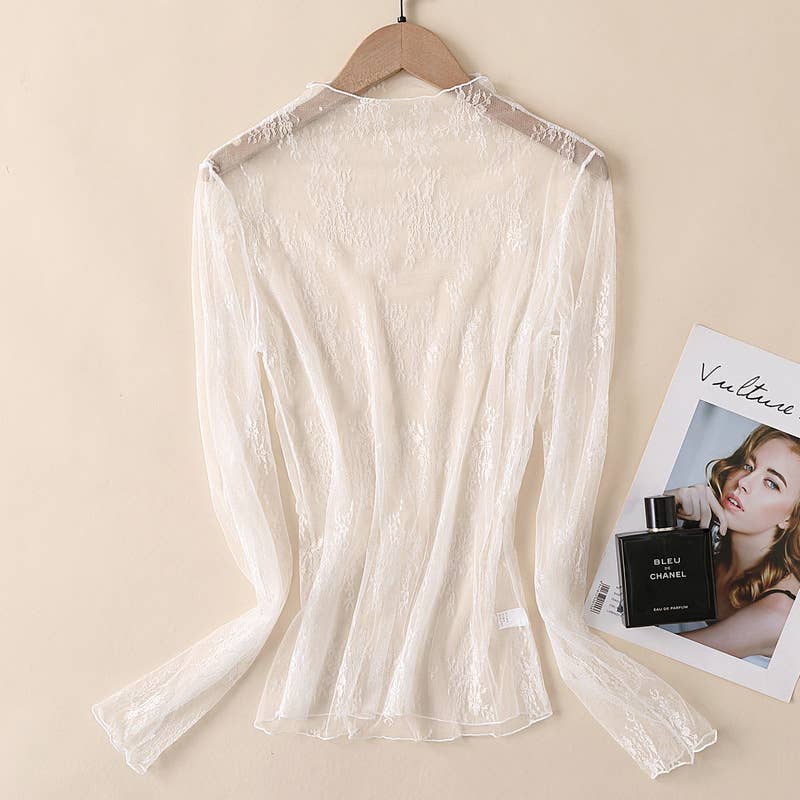 Hope & Sunshine lace mesh top featuring intricate lace details and sheer mesh fabric, perfect for stylish layered looks.