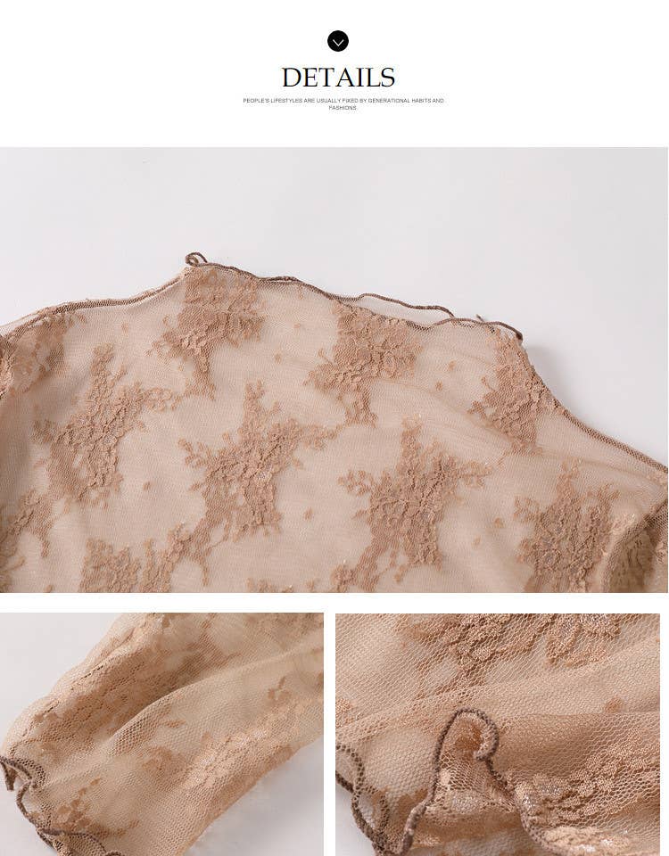 Hope & Sunshine lace mesh top featuring intricate lace details and lightweight mesh fabric for a stylish, breathable look.