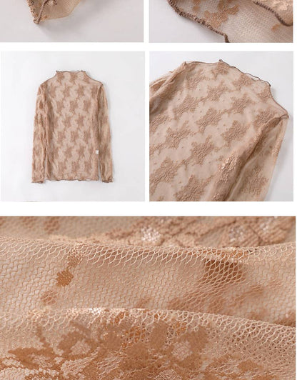 Hope & Sunshine lace mesh top featuring delicate lace and sheer mesh fabric, stylish and breathable for layered fashion.