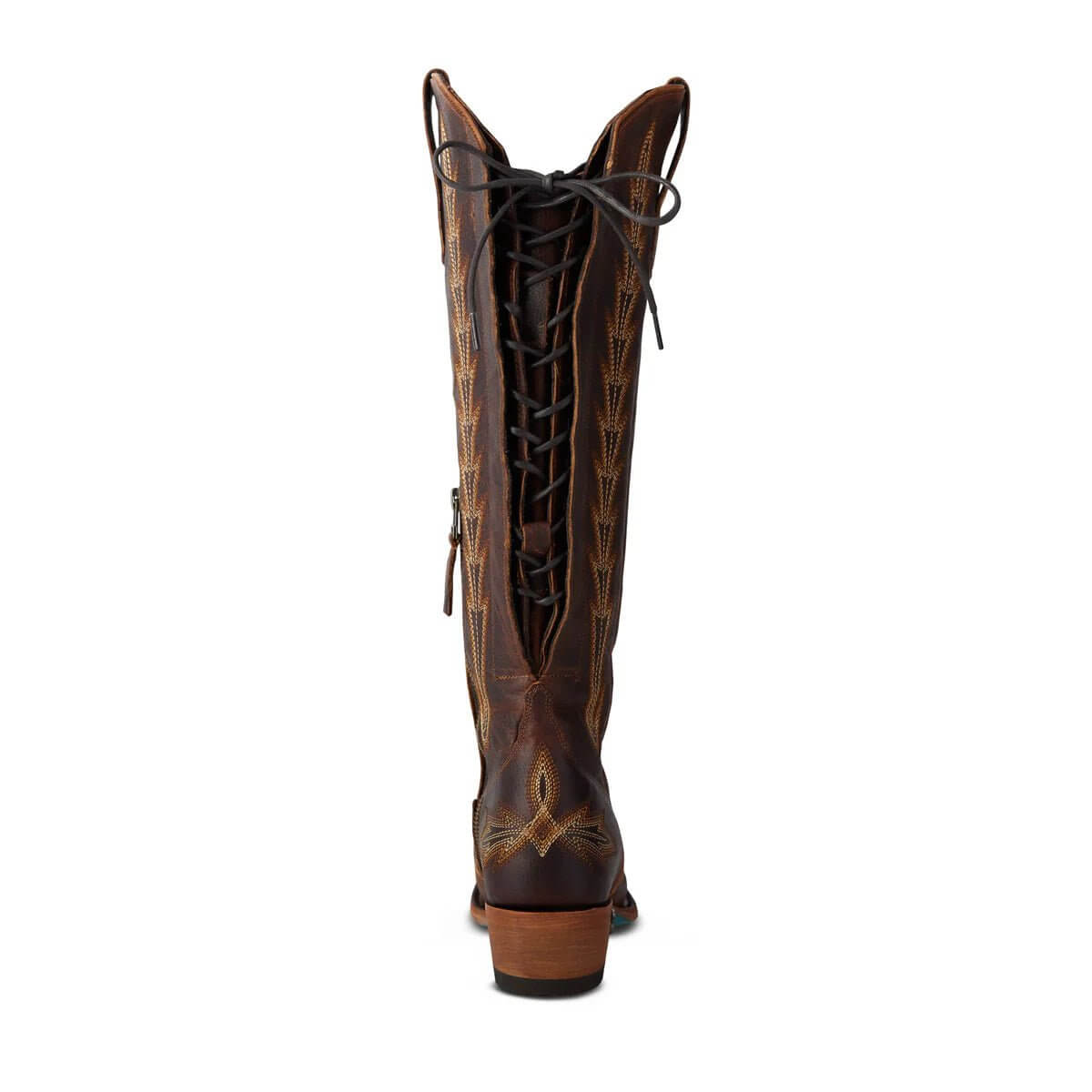 Lane Boots Lexington knee-high corset boots in cognac leather, featuring a stylish design with a fitted silhouette and chunky heel.