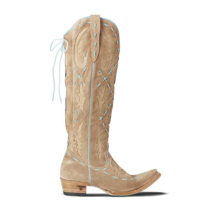 Lane Boots Reverie Knee High Corset - Latte Suede and Powder Blue - Cowgirl Charm