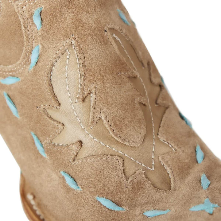 Lane Boots Reverie Knee High Corset - Latte Suede and Powder Blue - Cowgirl Charm