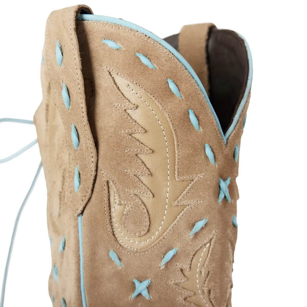 Lane Boots Reverie Knee High Corset - Latte Suede and Powder Blue - Cowgirl Charm