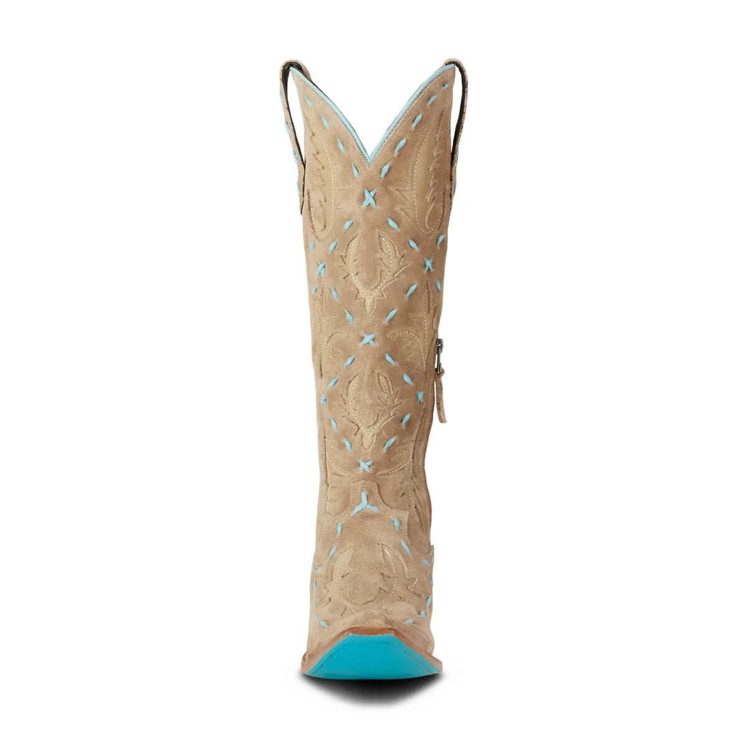 Lane Boots Reverie Knee High Corset - Latte Suede and Powder Blue - Cowgirl Charm