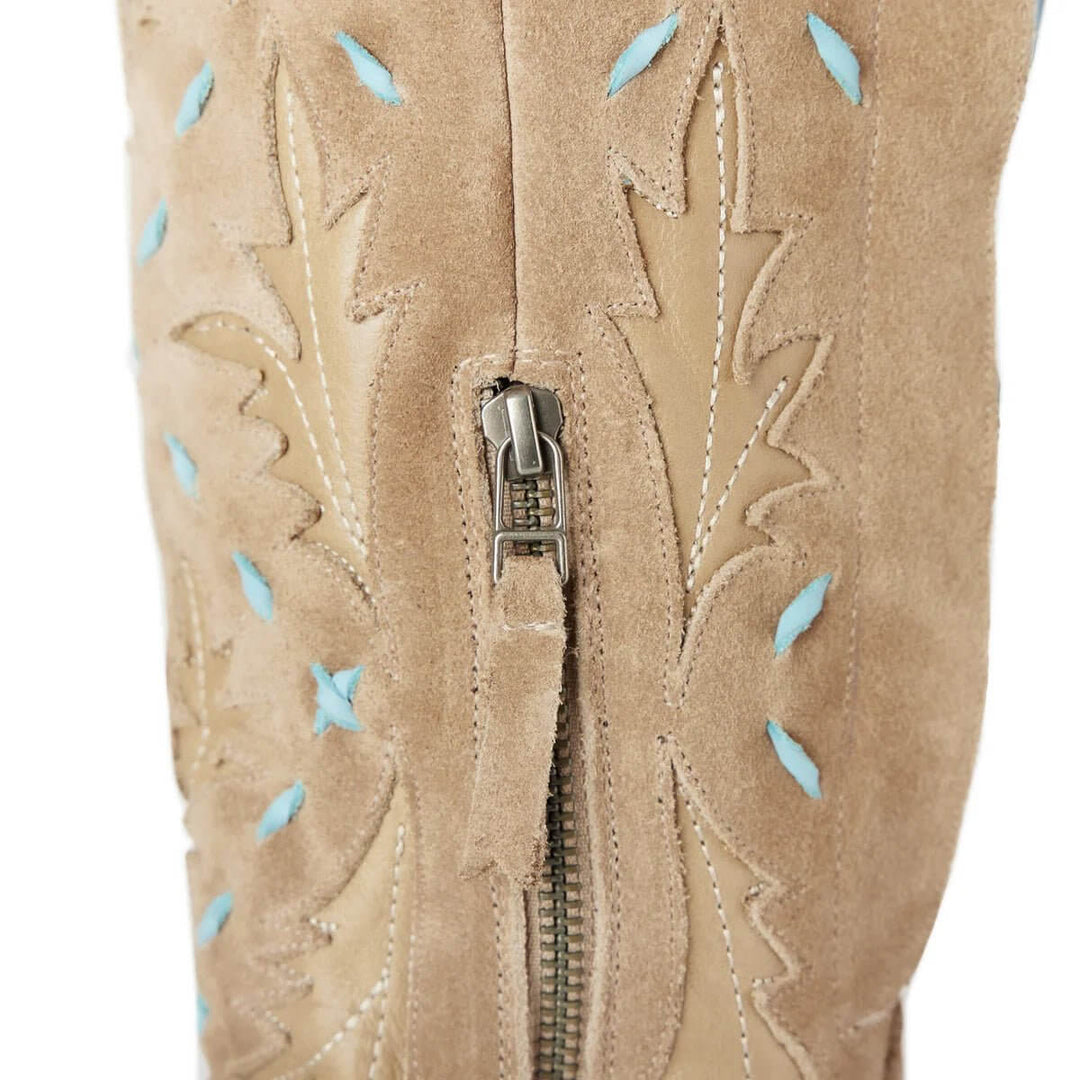 Lane Boots Reverie Knee High Corset - Latte Suede and Powder Blue - Cowgirl Charm