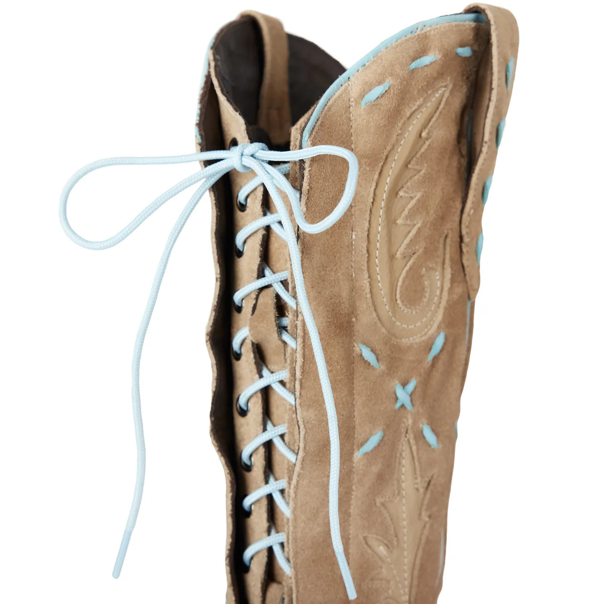 Lane Boots Reverie Knee High Corset - Latte Suede and Powder Blue