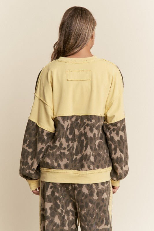 Leopard Print V Neck Patchwork Sweater Top - Cowgirl Charm