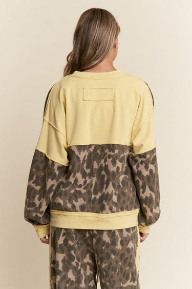 Leopard Print V Neck Patchwork Sweater Top - Cowgirl Charm